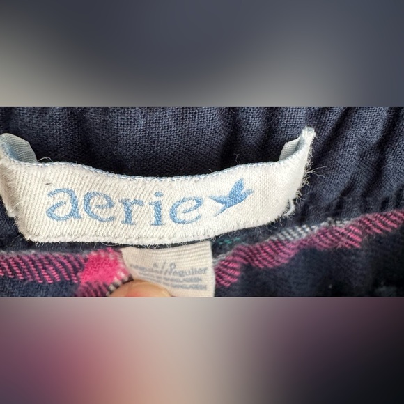aerie Plaid Off-Duty Flannel Trouser PJs Pajama Pants EUC Navy Blue Pink… - Picture 5 of 6